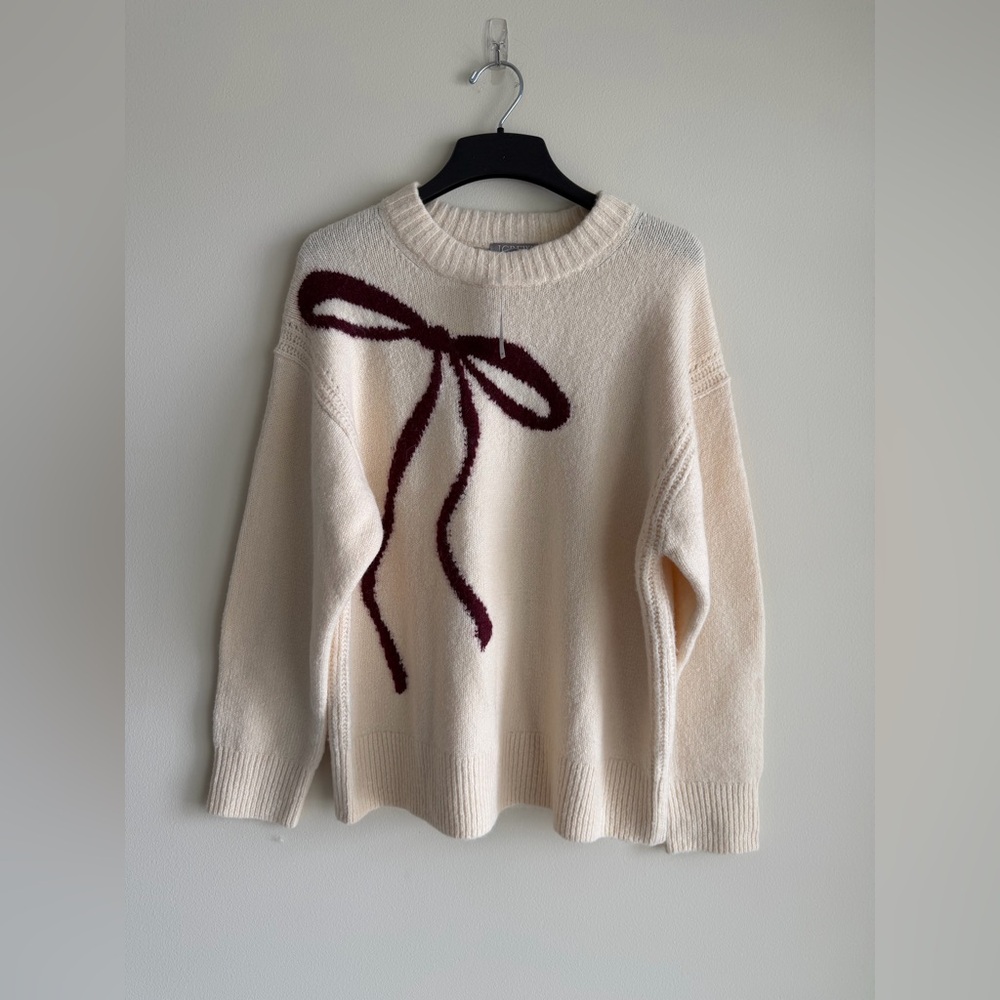 J. Crew Relaxed Crewneck Pullover Sweater Bow Print Wool Alpaca Oversized Sz M - Picture 8 of 13